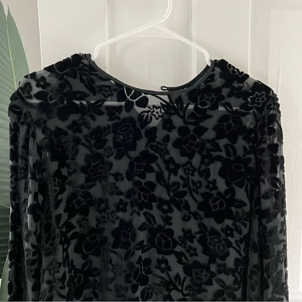 J.Crew Velvet Floral Sheer Silk Blouse